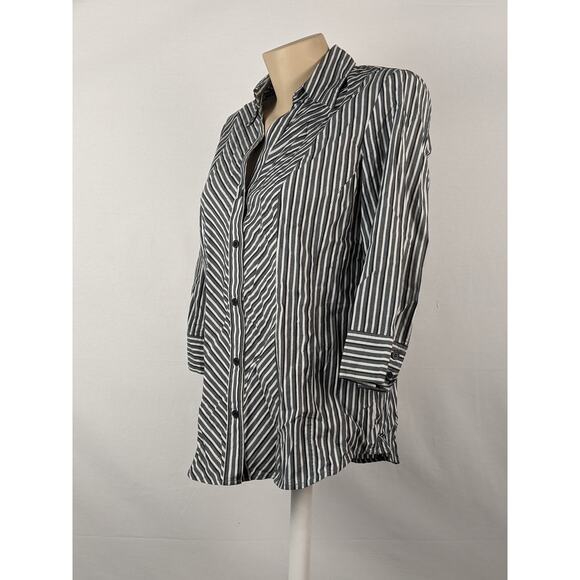 Style & Co Classic Striped Button Up Shirt 8 Metallic Collared Career Top Layer - Picture 2 of 9